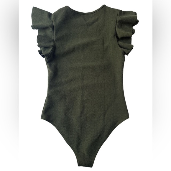 SHEIN Olive Green Ruffle Sleeve Bodysuit - Picture 4 of 7